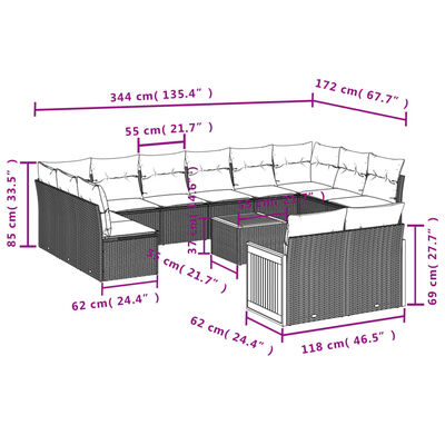 vidaXL 13-delige Loungeset met kussens poly rattan zwart