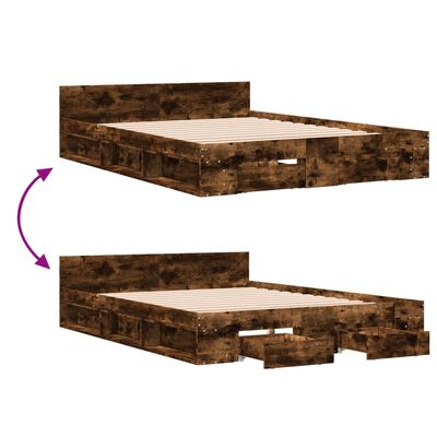 vidaXL Bedframe met lades bewerkt hout gerookt eikenkleurig 140x200 cm