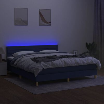 vidaXL Boxspring met matras en LED stof blauw 160x200 cm