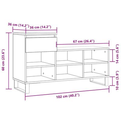 vidaXL Schoenenkast 102x36x60 cm bewerkt hout hoogglans wit