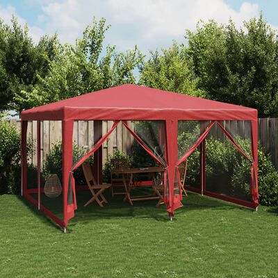 vidaXL Partytent met 8 mesh zijwanden 4x4 m HDPE rood