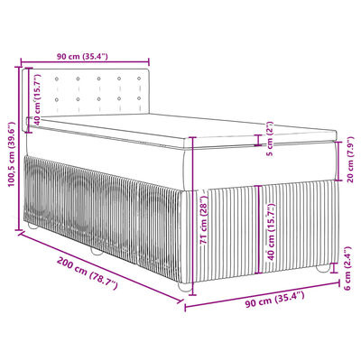 vidaXL Boxspring met matras fluweel lichtgrijs 90x200 cm