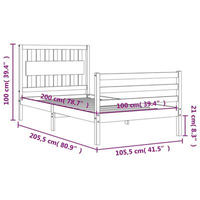 vidaXL Bedframe met hoofdbord massief hout wit 100x200 cm