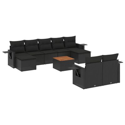 vidaXL 10-delige Loungeset met kussens poly rattan zwart