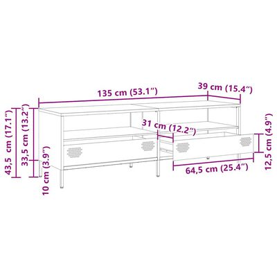 vidaXL Tv-meubel 135x39x43,5 cm koudgewalst staal mosterdgeel