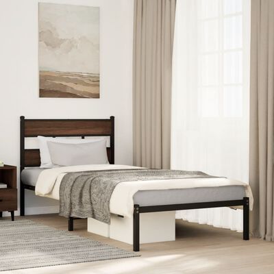 vidaXL Bedframe met hoofdbord zonder matras bruin eiken 107x203 cm