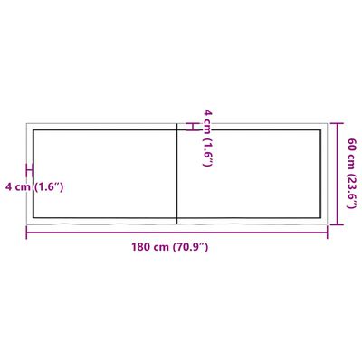 vidaXL Wastafelblad 180x60x(2-6) cm onbehandeld massief hout