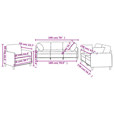 vidaXL 3-delige Loungeset met kussens stof donkergrijs