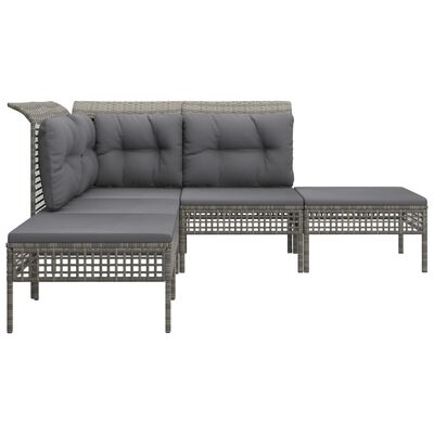 vidaXL 5-delige Loungeset met kussens poly rattan grijs