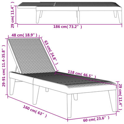 vidaXL Ligbed 186x60x29 cm polypropeen bruin