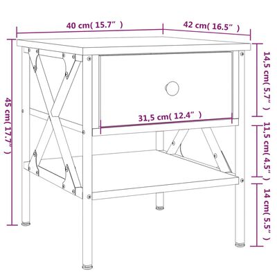 vidaXL Nachtkastjes 2 st 40x42x45 cm bewerkt hout gerookt eikenkleurig