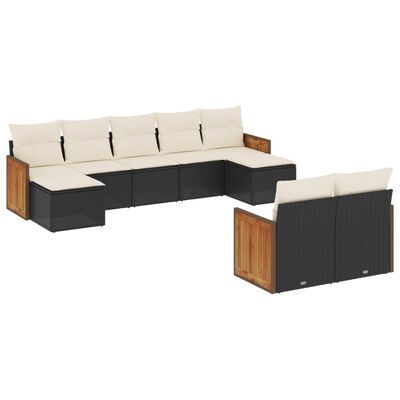 vidaXL 9-delige Loungeset met kussens poly rattan zwart