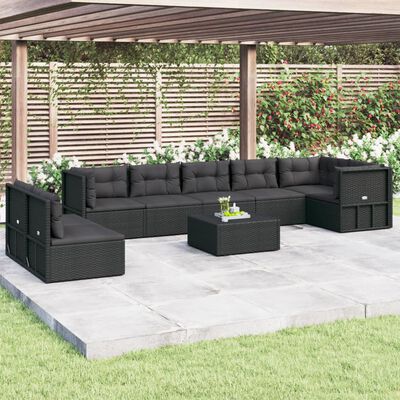 vidaXL 8-delige Loungeset met kussens poly rattan zwart