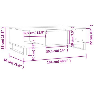 vidaXL Salontafel 104x60x35 cm bewerkt hout grijs sonoma