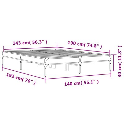 vidaXL Bedframe bewerkt hout metaal gerookt eikenkleurig 140x190 cm