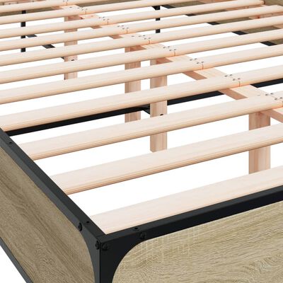 vidaXL Bedframe bewerkt hout metaal sonoma eikenkleurig 150x200 cm