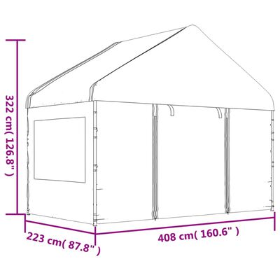 vidaXL Prieel met dak 8,92x4,08x3,22 m polyetheen wit