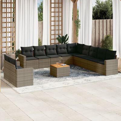 vidaXL 12-delige Loungeset met kussens poly rattan grijs