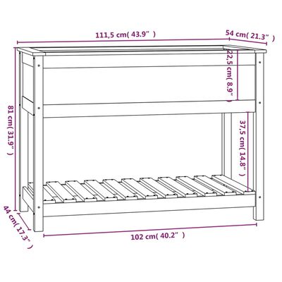 vidaXL Plantenbak met schap 111,5x54x81 cm massief grenenhout grijs