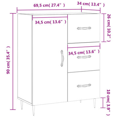 vidaXL Dressoir 69,5x34x90 cm bewerkt hout wit