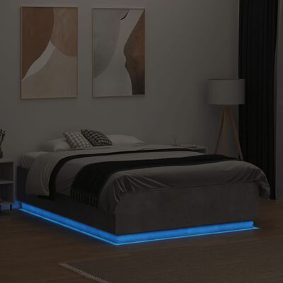 vidaXL Bedframe met LED-verlichting bewerkt hout betongrijs 140x190 cm