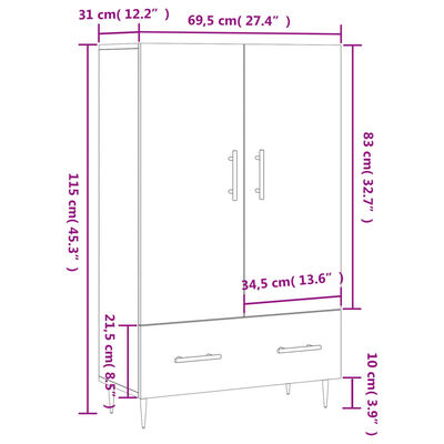 vidaXL Hoge kast 69,5x31x115 cm bewerkt hout betongrijs