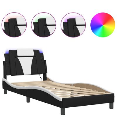 vidaXL Bedframe met LED-verlichting kunstleer zwart en wit 80x200 cm