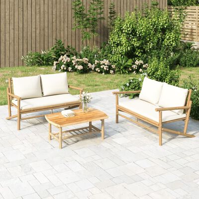 vidaXL 2-delige Loungeset met kussens bamboe crèmewit