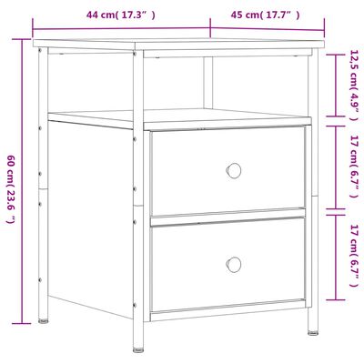 vidaXL Nachtkastjes 2 st 44x45x60 cm bewerkt hout bruin eikenkleur