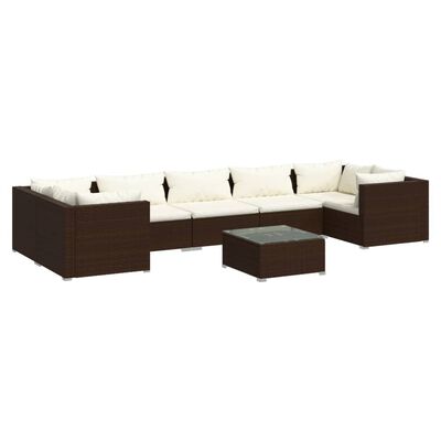 vidaXL 8-delige Loungeset met kussens poly rattan bruin