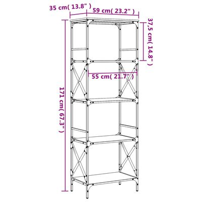 vidaXL Boekenkast 5-laags 59x35x171 cm bewerkt hout grijs sonoma eiken