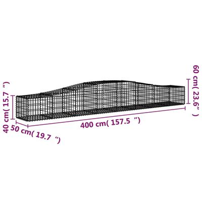 vidaXL Schanskorven 2 st gewelfd 400x50x40/60 cm ijzer