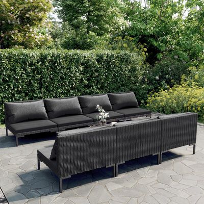 vidaXL 8-delige Loungeset met kussens poly rattan donkergrijs