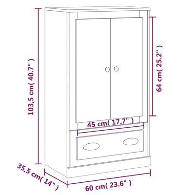 vidaXL Hoge kast 60x35,5x103,5 cm bewerkt hout hoogglans wit