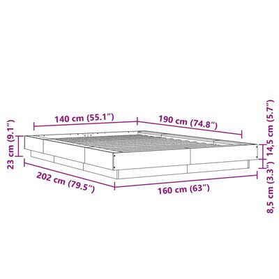 vidaXL Bedframe met LED-verlichting bewerkt hout betongrijs 140x190 cm