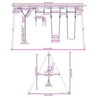 vidaXL Schommelset met schommels, trapeze en klimschommel met schijven