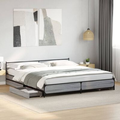 vidaXL Bedframe met lades bewerkt hout grijs sonoma eiken 180x200 cm