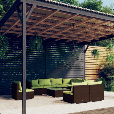 vidaXL 10-delige Loungeset met kussens poly rattan bruin