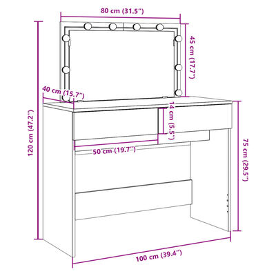 vidaXL Kaptafel met LED 100x40x120 cm gerookt eikenkleurig