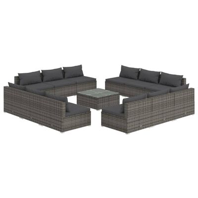 vidaXL 13-delige Loungeset met kussens poly rattan grijs