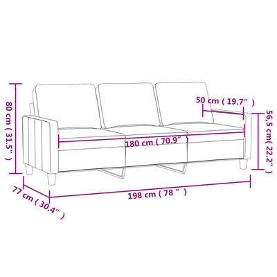 vidaXL Driezitsbank 180 cm fluweel crèmekleurig