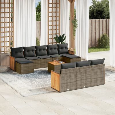 vidaXL 11-delige Loungeset met kussens poly rattan grijs