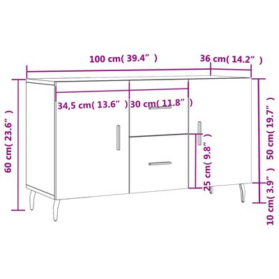 vidaXL Dressoir 100x36x60 cm bewerkt hout hoogglans wit