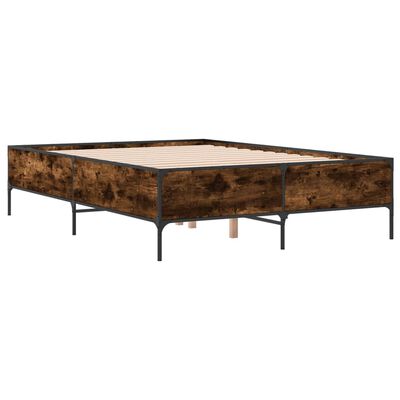 vidaXL Bedframe bewerkt hout metaal gerookt eikenkleurig 160x200 cm