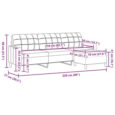 vidaXL Driezitsbank met voetenbank 210 cm stof lichtgrijs