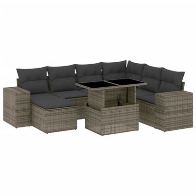 vidaXL 8-delige Loungeset met kussens poly rattan grijs