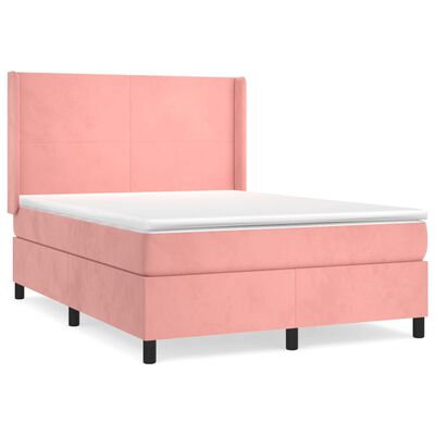 vidaXL Boxspring met matras fluweel roze 140x200 cm