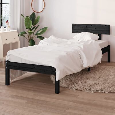 vidaXL Bedframe massief hout zwart 75x190 cm