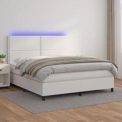 vidaXL Boxspring met matras en LED kunstleer wit 180x200 cm