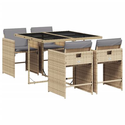 vidaXL 5-delige Tuinset met kussens poly rattan gemengd beige